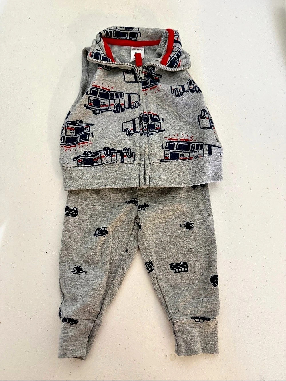 carter's Firetruck 3-Piece Vest Set Baby 6M Gray & Red